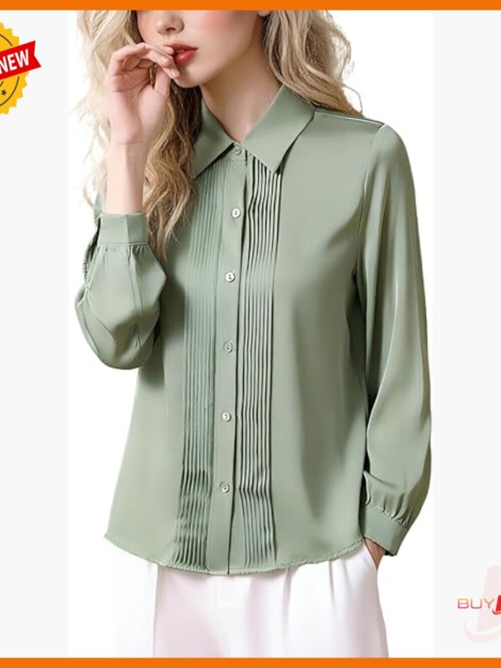 Mulberry Silk Blouse Long Sleeve Pleated Front Button Down Shirt